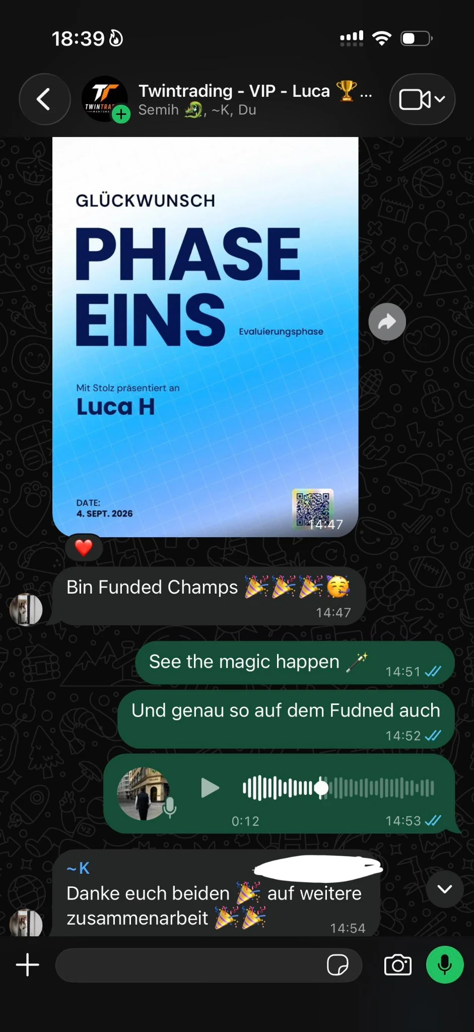 TwinTrading Member Fortschritt aus der Community
